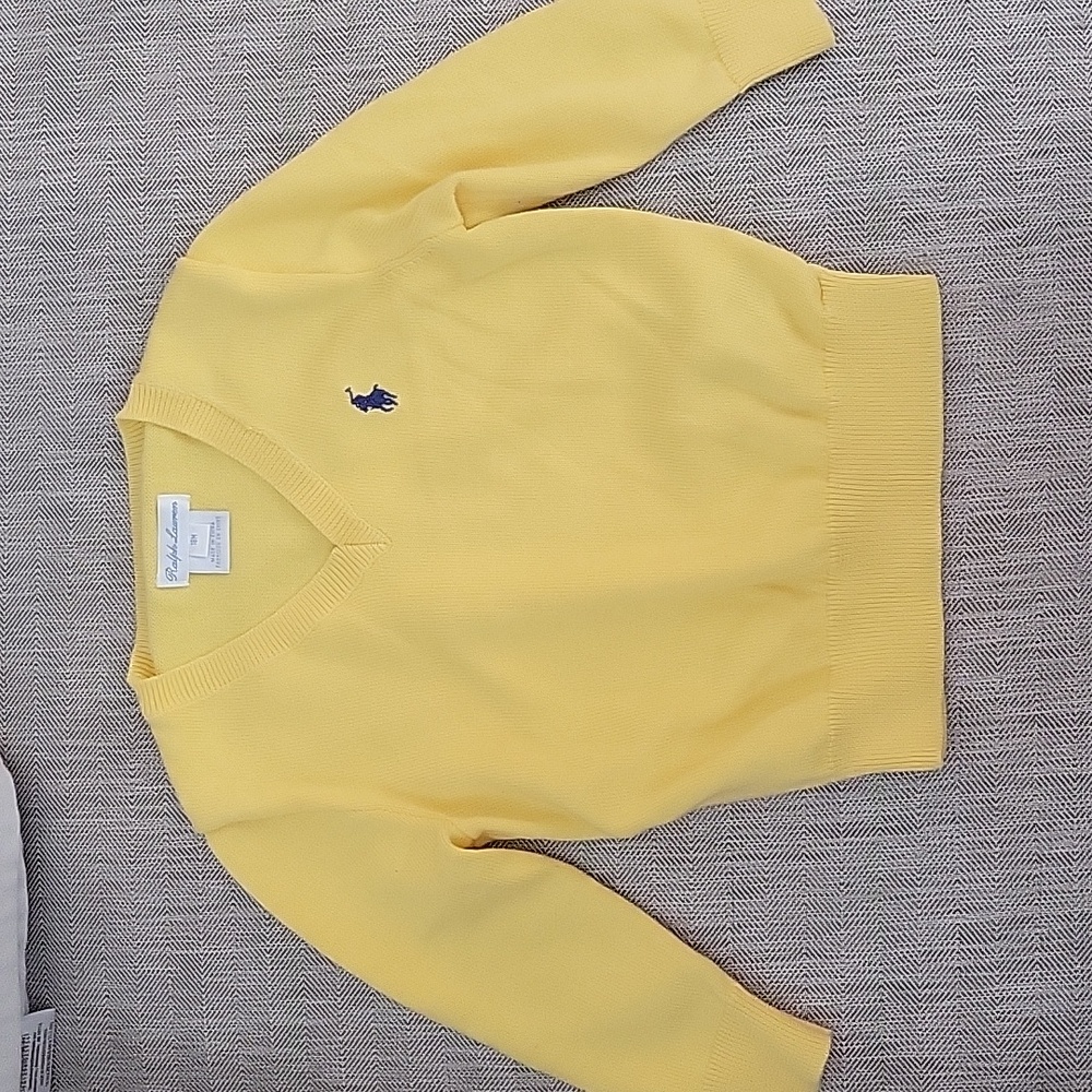 Ralph Lauren Yellow V-Neck Sweater with Navy Pony